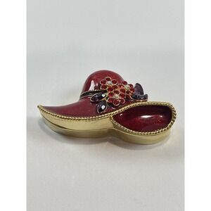 Red Hat Enameled Jeweled Trinket Treasure Box Lady's Trinket Ring/Earring Box
